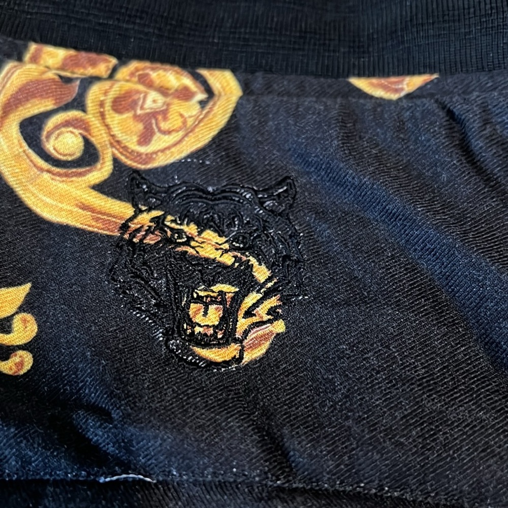 Denim & Flower Black Gold Baroque Print Bomber Jacket Mens Streetwear Zip Up - Picture 7 of 11